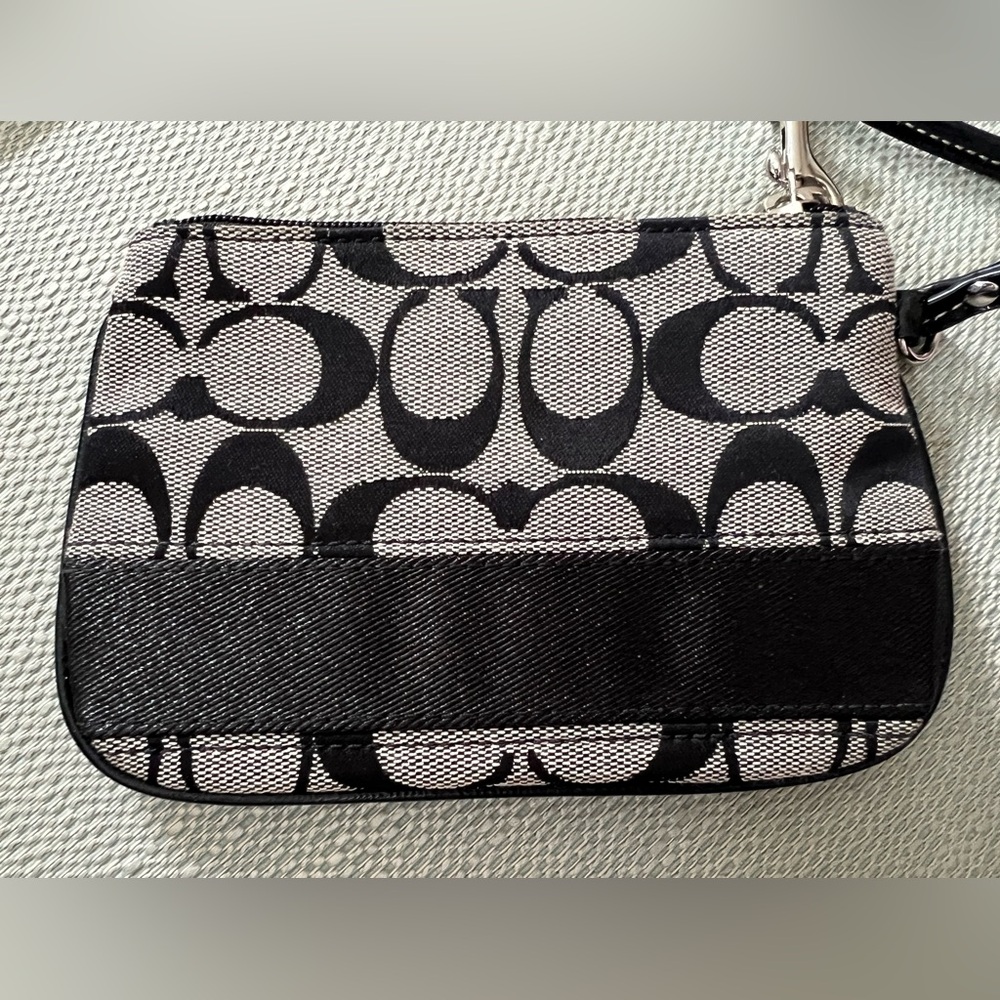 Coach Signature Stripe Wristlet in Black and Gray - Picture 3 of 12